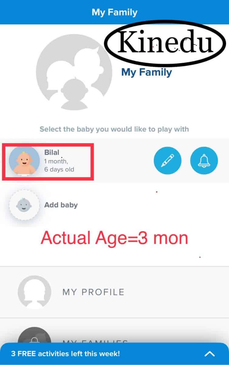 Corrected age showing on kinedu app